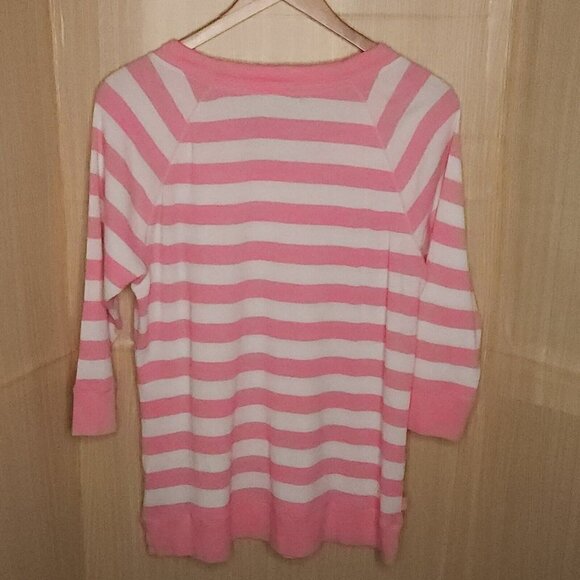 Lauren Ralph Lauren Pink White Stripe Thermal Plus Wide Neck Top 2X - Picture 2 of 5